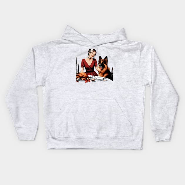 Lady And German Shepherd Thanksgiving Kids Hoodie by Graceful Designs